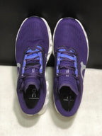 Top view of the purple On Cloudmonster 3 shoes showing the lace arrangement, tongues, and footbeds.