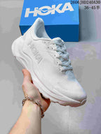 White HOKA Arahi 8 running shoe shown from the side.