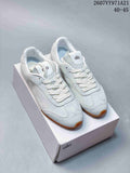 Pair of white Alo sneakers displayed on a shoebox, with style code 2607VY971A21 and size range 40–45 visible at the top.