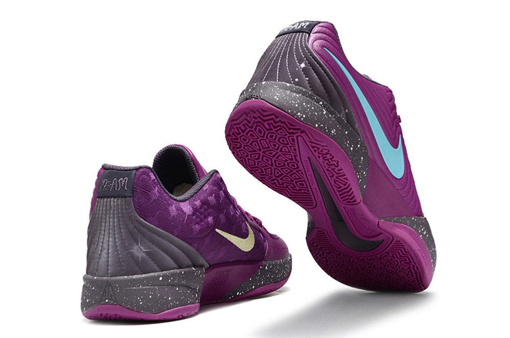 Purple Ja 2 shoes shown from the heel and outsole.