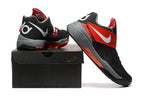 Black and red Nike KD 4 shoes displayed beside a black shoebox.
