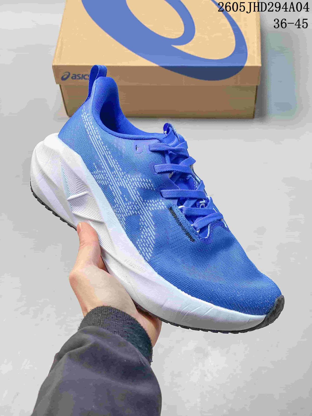 Bright blue and white ASICS NOVABLAST 5 LE running shoe