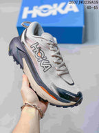 White and light-gray HOKA Rocket X 3 running shoe with dark trim and orange outsole accents; image text shows code 2607JWD239A19 and sizes 40–45.
