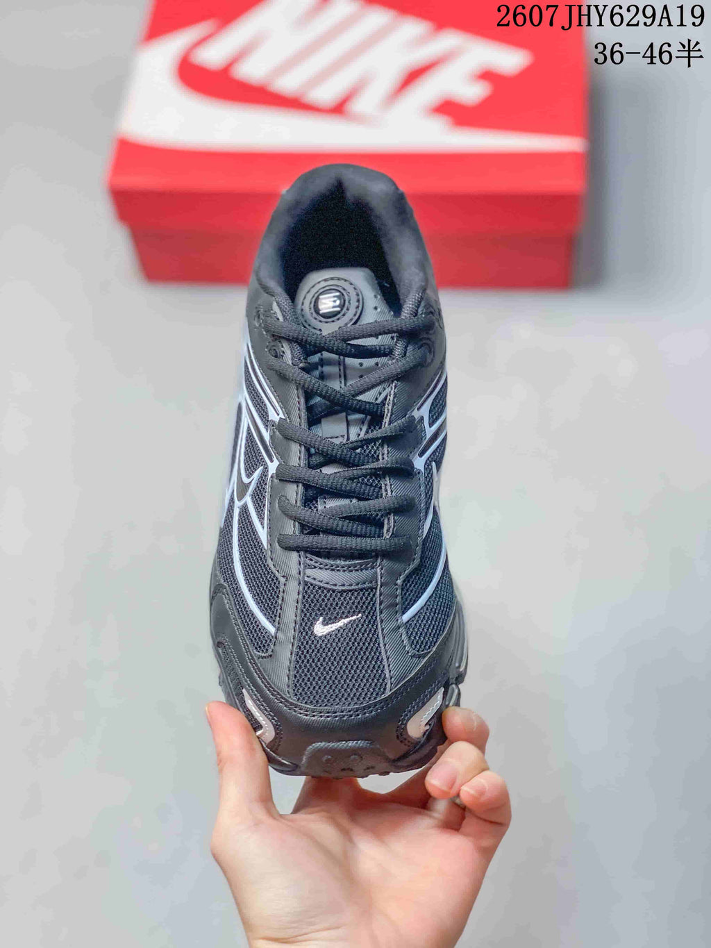 Top view showing the laces, mesh toe box, and tongue branding detail.