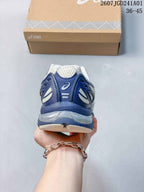 Rear view of the navy and white sneaker heel