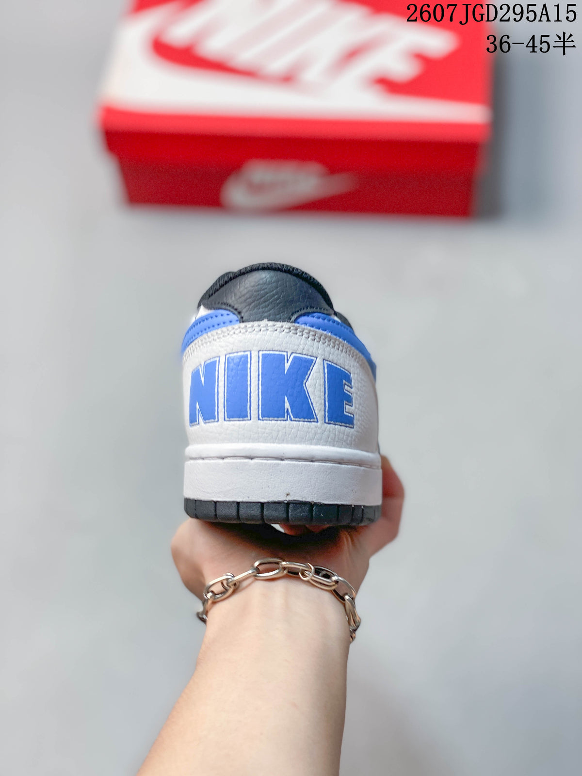 Rear view showing the blue-and-white Nike heel branding and black collar.