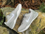 Overhead angled view of Wolf Grey Nike Kobe 8 shoes showing their uppers and heels