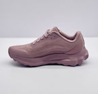 Opposite side profile of the pink alo sneaker with textured upper panels and a padded collar.