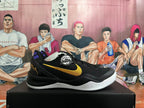 Side view showing the yellow Swoosh, purple heel accent, and white outsole