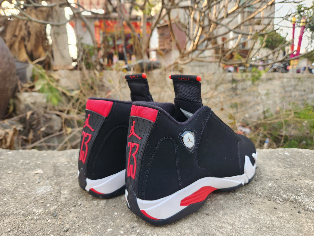 Jordan 14 Black, White and Red Basketball Sneakers