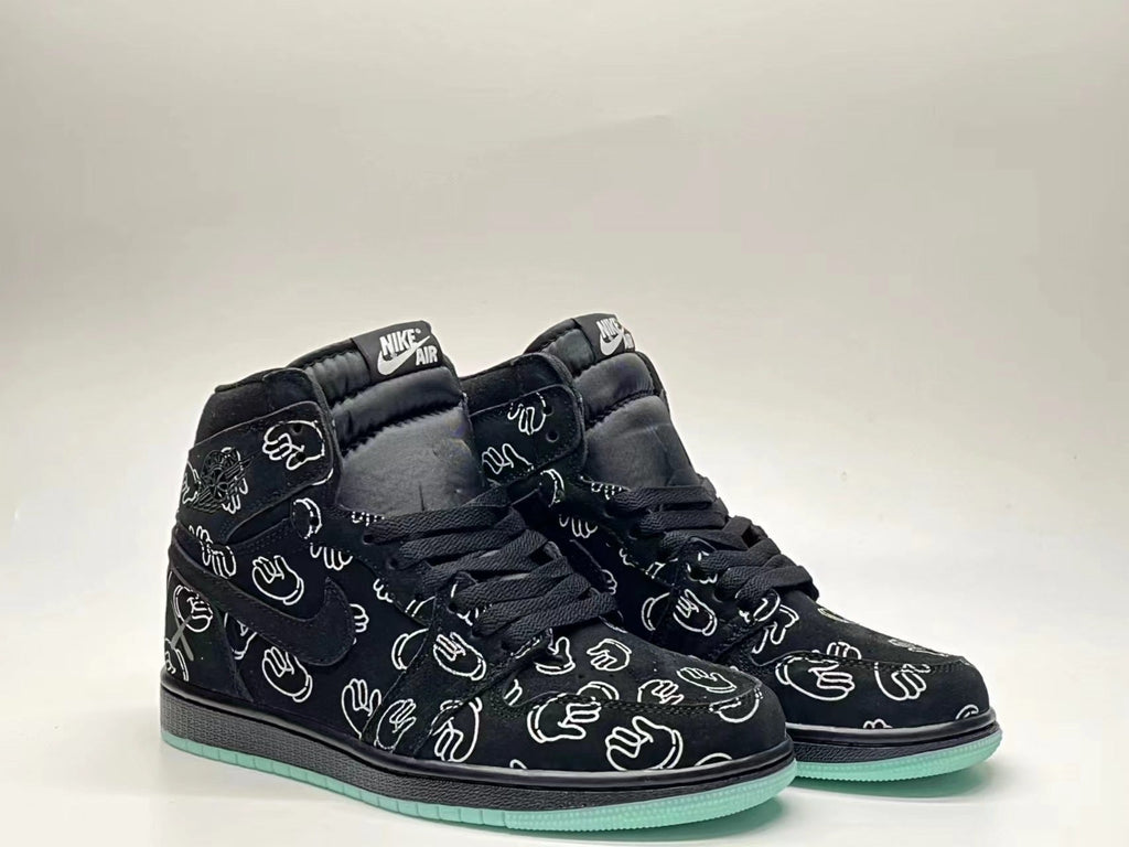 Jordan 1 High Black Patterned Sneakers with Mint Sole