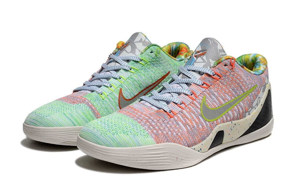 Pair of pastel multicolor shoes shown from the front.