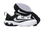 White basketball shoe with black accents and outsole