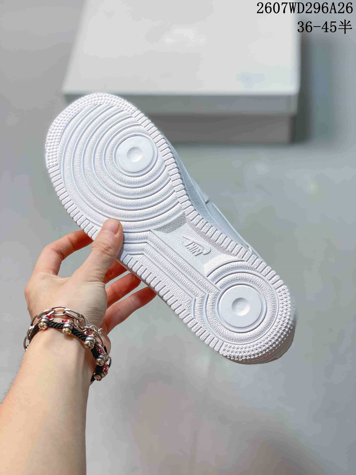 Bottom view of a white sneaker showing the circular traction pattern and textured rubber outsole.