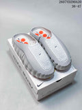 White Nike Mind 001 covered-toe slides displayed on a branded box; image text shows style code 2607VD290A20 and EU size range 36–47.