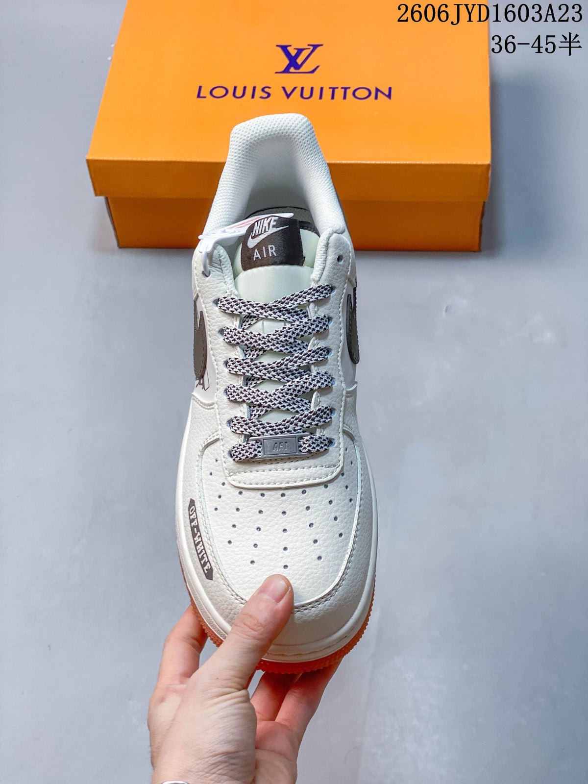 Top view showing the perforated toe, patterned laces, and printed details