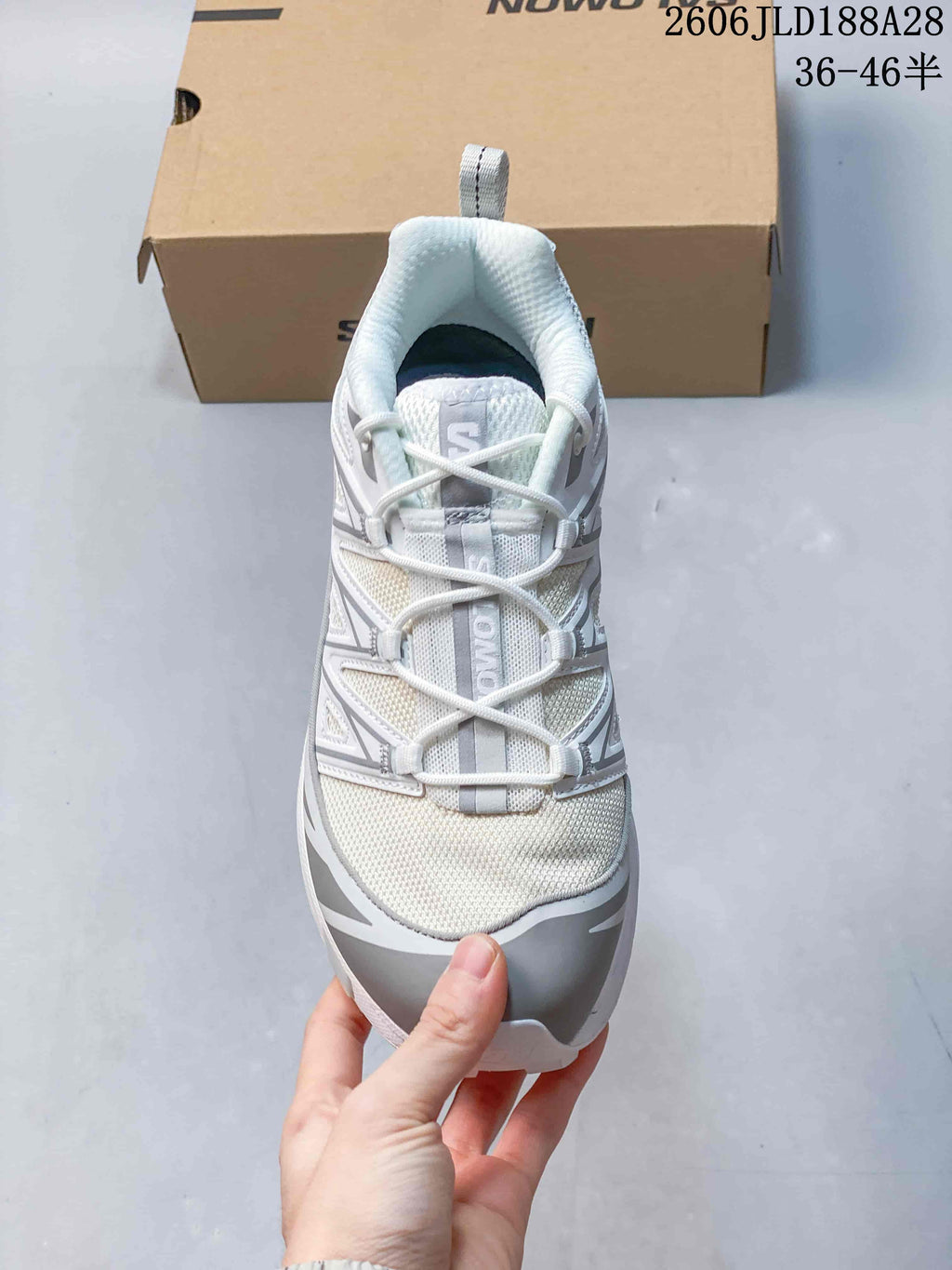 Front view showing the shoe's lacing and upper