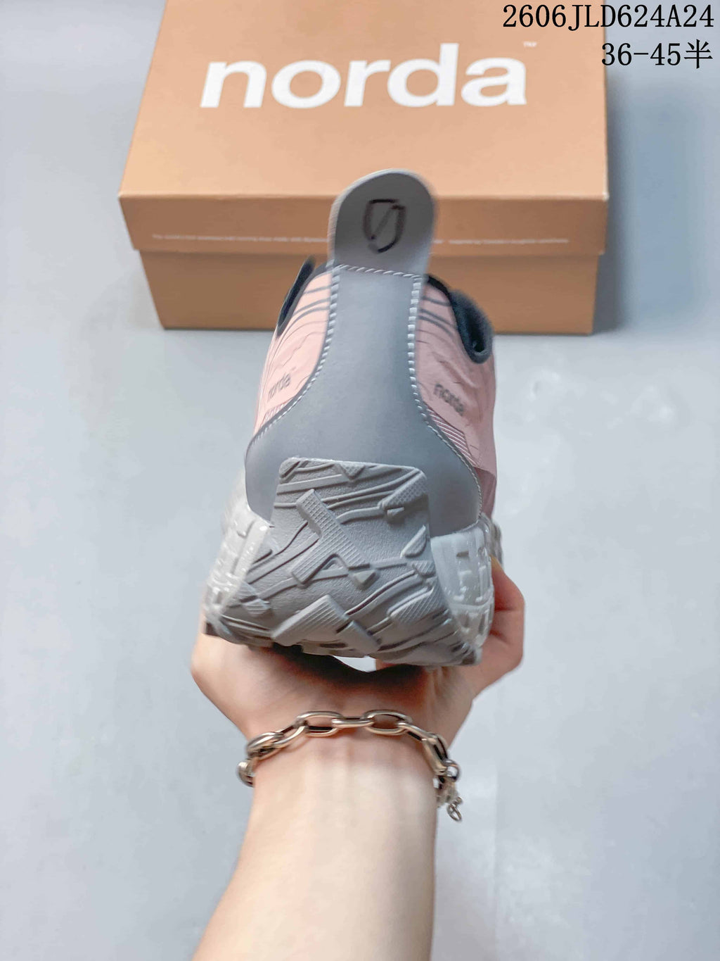 Rear view showing the gray heel and outsole
