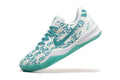 White and teal Kobe 8 Protro shoe, angled side view.