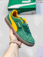 Angled side view showing the green upper, yellow Formstrip, and textured outsole.