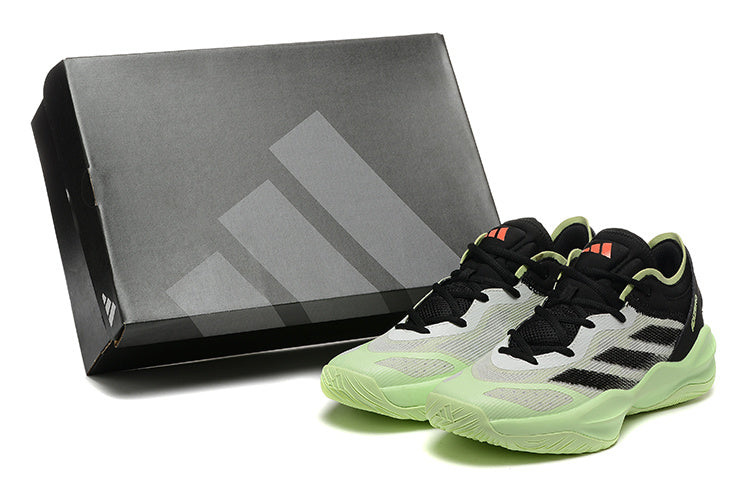 Pale gray Adidas Adizero shoes and a dark shoebox