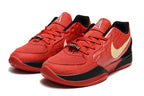 Pair of red, black, and gold Ja 2 basketball shoes in a front three-quarter view.