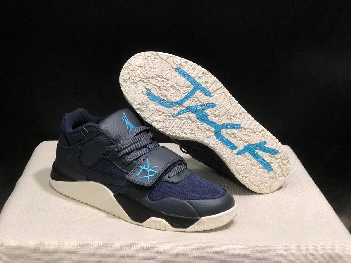 Jordan Jumpman Jack sneaker shown with the cream outsole lifted to display its textured tread pattern.