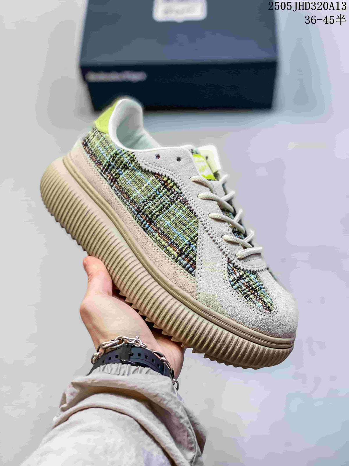 Angled side view of the multicolor low-top sneaker