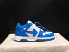 Single side view highlighting the blue and white panel construction and layered sole.