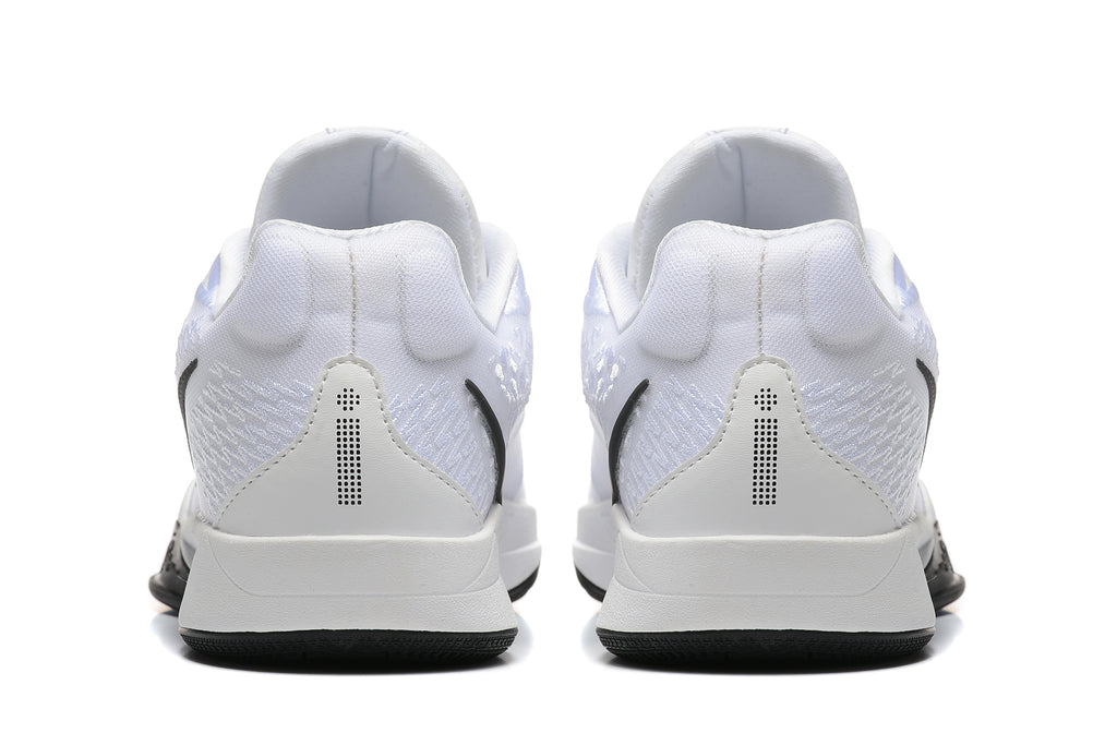 Rear view showing the white heel panels and black outsole