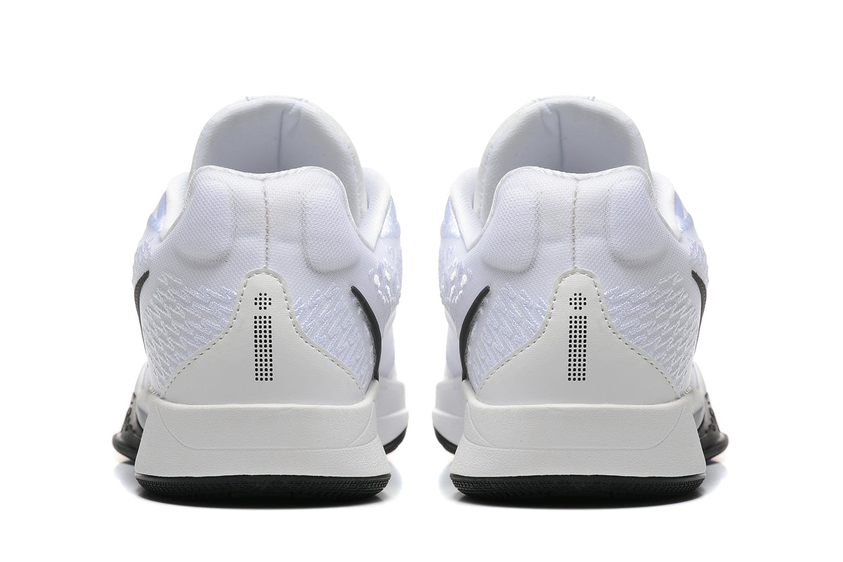 Rear view showing the white heel panels and black outsole