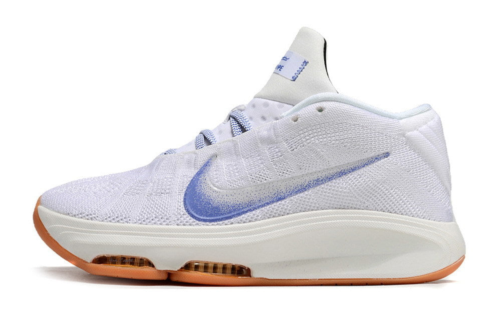 Side profile of the white and blue Nike GT Hustle 3.