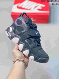 Black and dark gray Nike high-top sneaker with white outsole accents and a hook-and-loop strap; style code 2607JVD416A16 and size range 40–45 are overlaid.