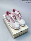 Pair of white and pink low-top sneakers displayed on a shoebox; image text shows style code 2607GDD115A15 and size range 35–45.