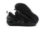 All-black Nike Anthony basketball shoes, shown from the side and sole.
