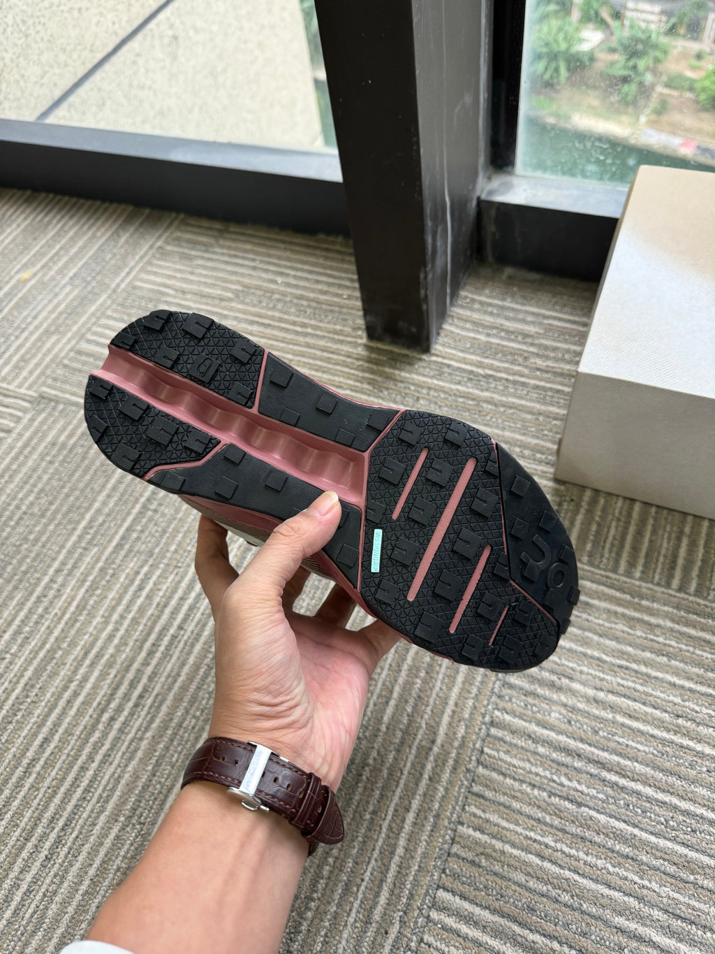 On Running Cloudmonster 5 Sneakers in Pink and Gray