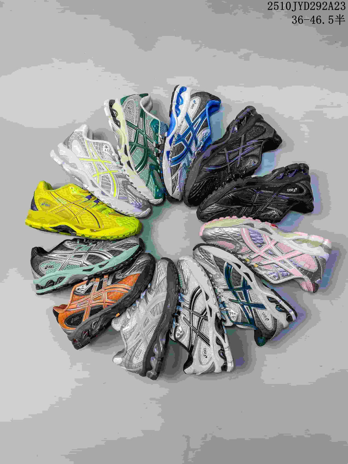 A circle of sneakers in assorted colors; image text shows code 2510JYD292A23 and size range 36–46.5.