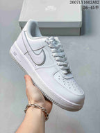 Angled view of a white Nike Air Force 1 '07 sneaker