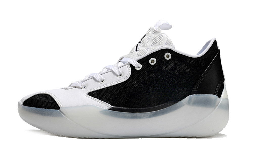 Profile of a black and white Jordan Luka 39 shoe