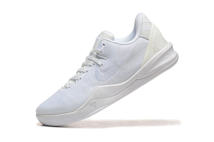 All-white Kobe 8 Protro shoe, angled side view.