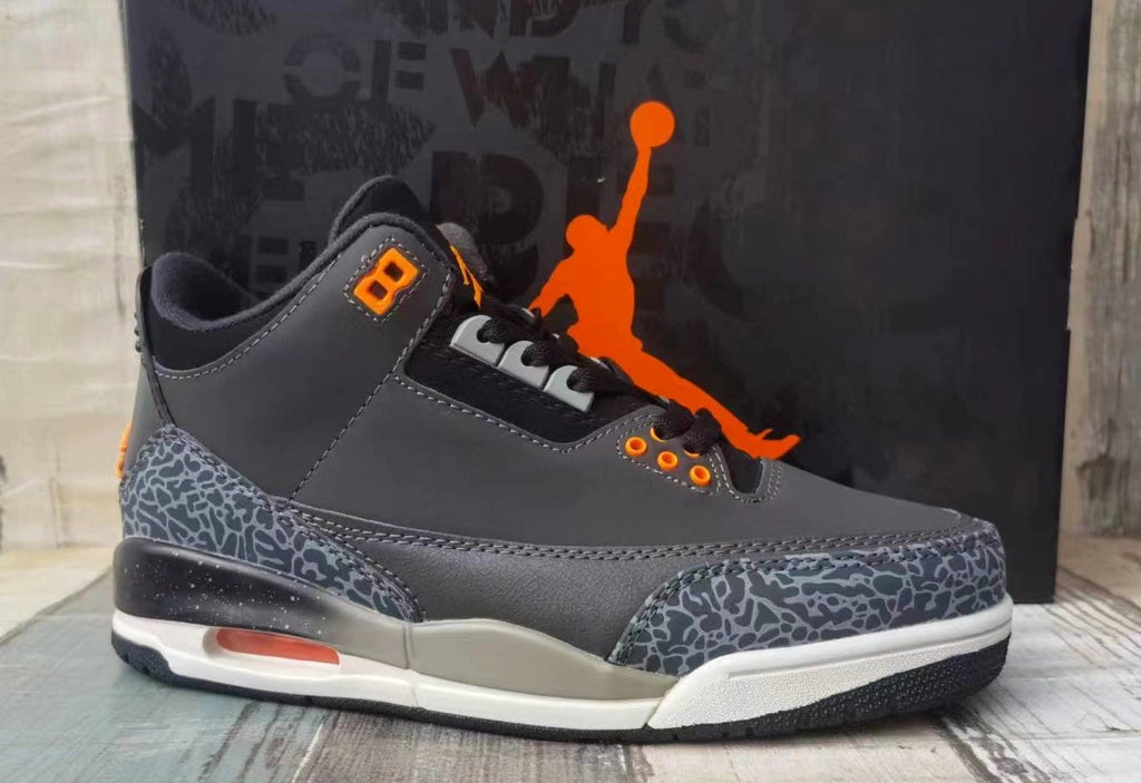 Jordan 3 Grey and Orange Men's Sneakers