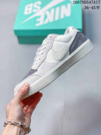 Side view of the Nike SB Force 58 sneaker showing the white Swoosh, grey heel panel and vulcanized-style outsole.