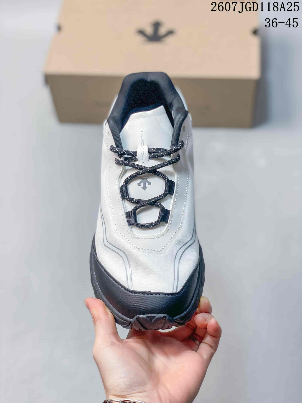 Top view showing the lace-up front, padded collar and contrasting black toe bumper.