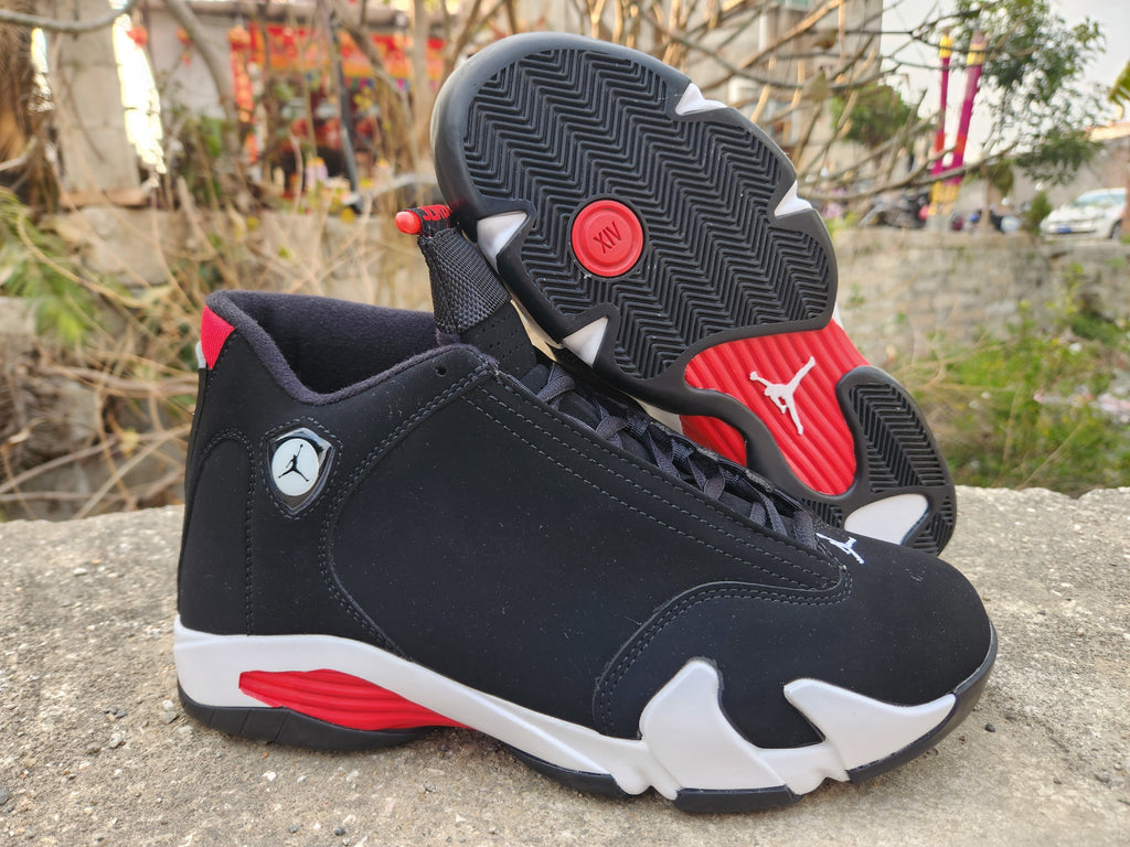 Jordan 14 Black, White and Red Basketball Sneakers