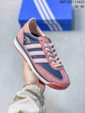 Pink and navy adidas SL 72 sneaker with white laces, contrasting side stripes, layered panels and a textured rubber outsole; image text shows style code 2607JDY113A23 and size range 36–40.