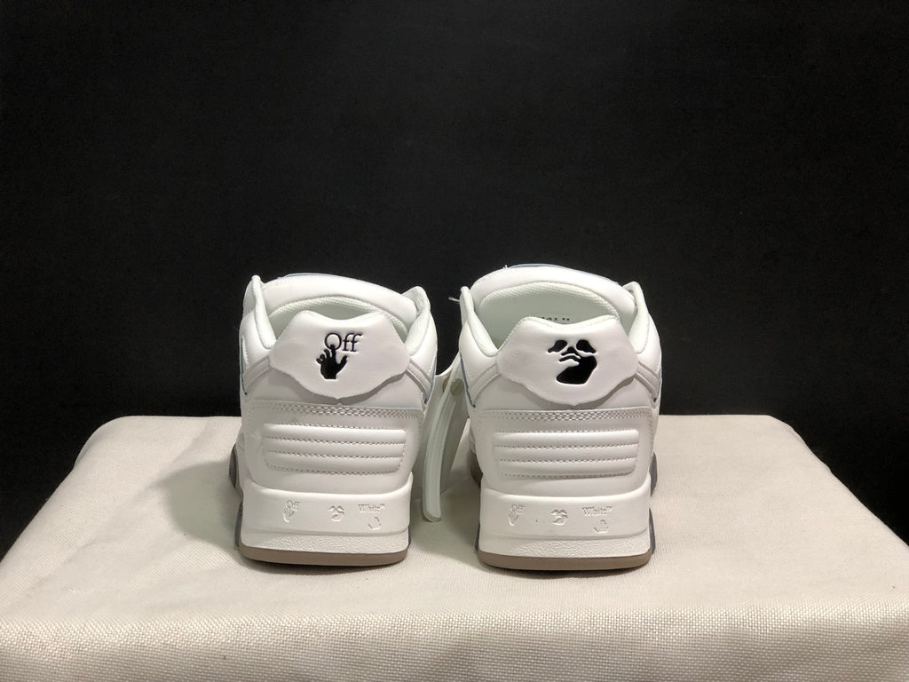 Rear view of the pair showing heel branding details and horizontal heel-panel stitching.