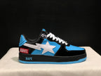 Opposite side profile showing the white star motif, blue outsole, black upper, and visible Marvel side patch.