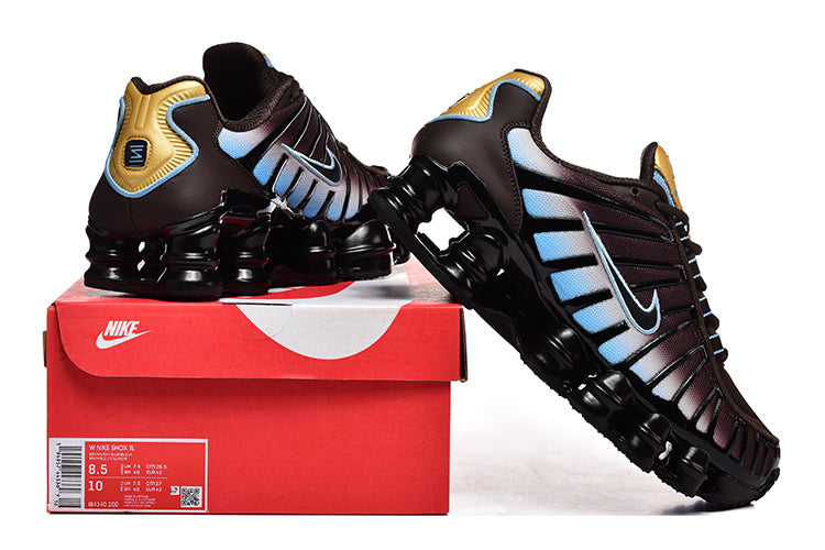 Nike Shox TL Sneakers in Dark Brown, Blue and Gold