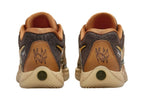 Rear view of the pair of brown and black Nike KD 17 basketball shoes.