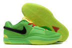 Bright green Nike Ja 1 basketball shoes with yellow and red accents.